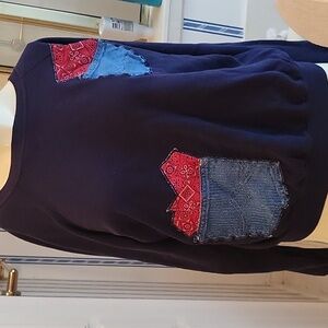 Vintage RETRO Shabby Boho denim pocket stitch bandana L sweatshirt ACTION  USA